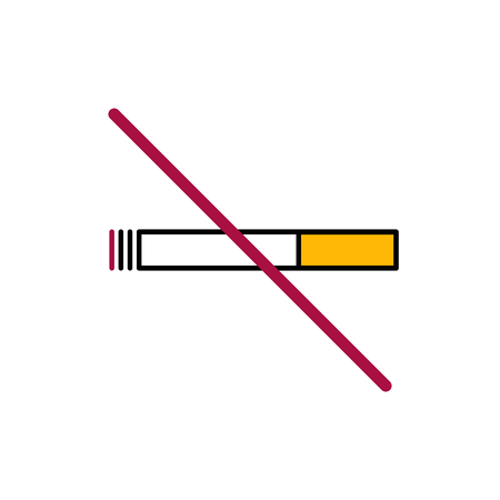 Flat prohibition sign. Do not smoke. A burning cigarette crossed in a circle. Vector illustration.のイラスト素材