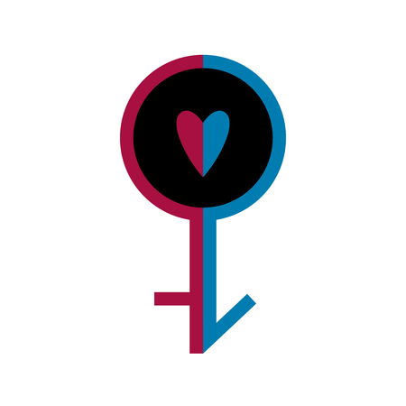 Flat linear design. Flat male icon in female beginning for apps and web sites. Vector illustration. Gender symbol of Mars and Venus. United symbols of man and womanのイラスト素材