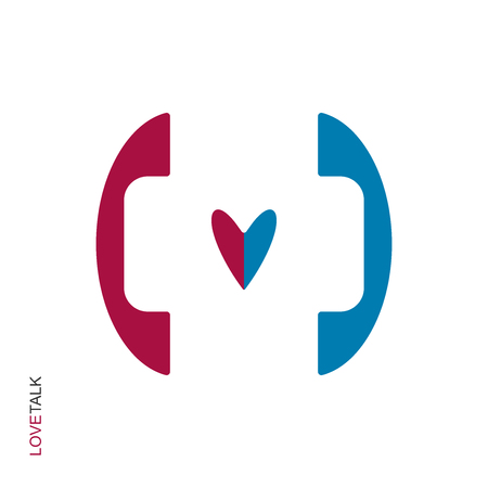 Flat linear design. The icon of a love phone conversation for applications, public places and web sites. Blue and red handset and heart. Vector illustrationのイラスト素材