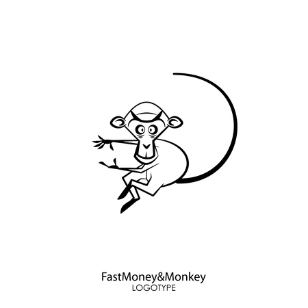 Cartoon character. Funny fast monkey posing in motion on a white background. Vector illustration. The inhabitant of the southern forests and jungles.のイラスト素材
