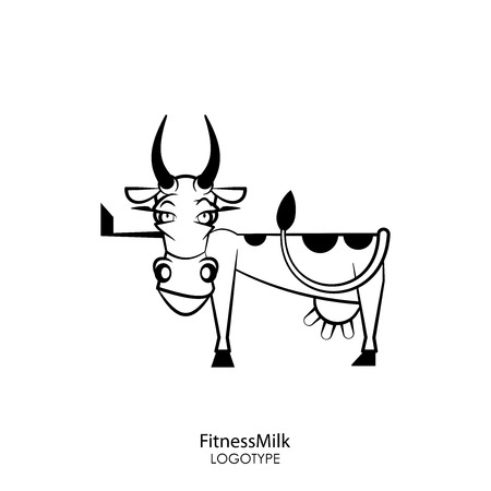 Cartoon character farm animal. Funny cute dairy cow standing posing on a white background. Vector illustration. Fitness milkのイラスト素材