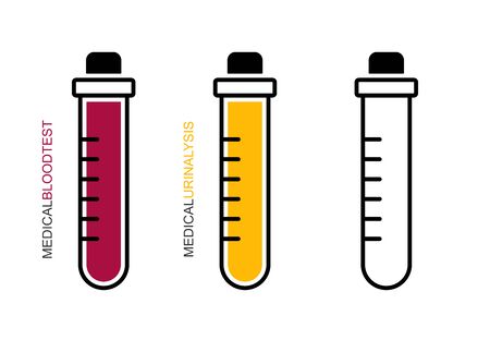Flat linear design. Medical test tube icon.The closed test tube is empty, with blood and urine for mobile applications, web sites and public use.Vector.のイラスト素材