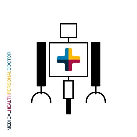 Flat linear design. Robotics icon for apps, web sites and public use. Vector. Conceptual. Medical automatic robot isolated on white background.のイラスト素材