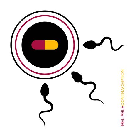 The movement of sperm to the egg. Simple element. Icon reliable contraception for mobile applications on web sites and public use. Vector illustration. Birth control pills.のイラスト素材