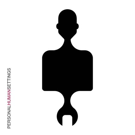 Flat linear design. Settings icon for mobile apps, web sites and public use. Silhouette of man and spanner with symbol settings. Vector illustration. Woman.のイラスト素材