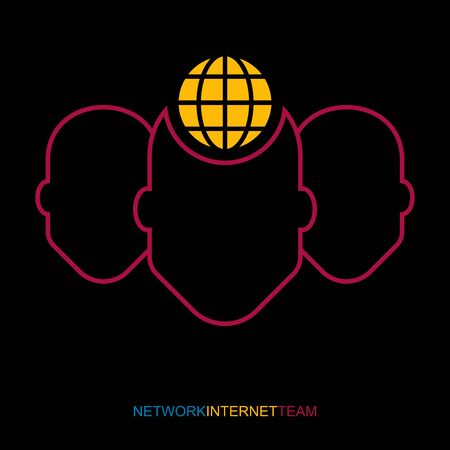 Flat linear design. Teamwork icon for mobile applications, web sites and public use. Team with a leader in the center. Vector illustration. Network Internet team.のイラスト素材
