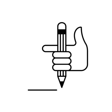 Flat linear design. Head hand icon for mobile applications, web sites and public use. Vector illustration. Hand and automatic pen. Place to sign on the document. Draw the line.のイラスト素材