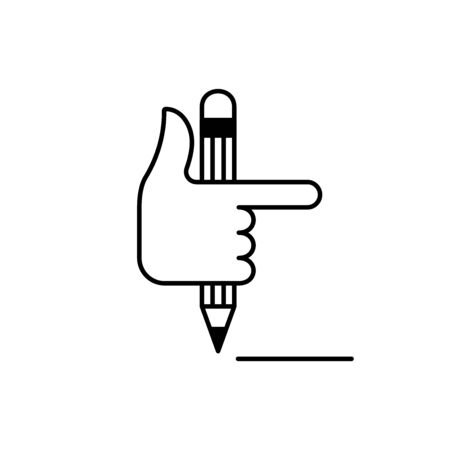 Flat linear design. Head hand icon for mobile applications, web sites and public use. Vector illustration. Hand and automatic pen. Place to sign on the document. Draw the line.のイラスト素材