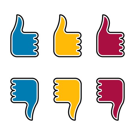 Flat linear design. Like, dislike and hand icon for mobile apps, web sites and public use. Vector illustration. A hand with a raised finger up and down.のイラスト素材