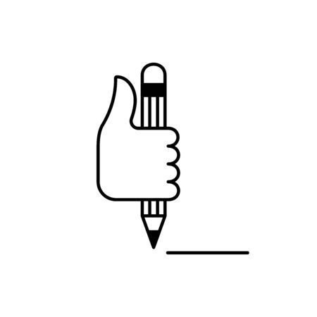Flat linear design. Head hand icon for mobile applications, web sites and public use. Vector illustration. Hand and automatic pen. Place to sign on the document. Draw the line.のイラスト素材