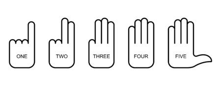 Flat linear design. Palm sign icons for mobile apps, web sites and public use. Vector illustration. Palm with straightened fingers. Count up to five. One two three four five. Reade set Go.のイラスト素材
