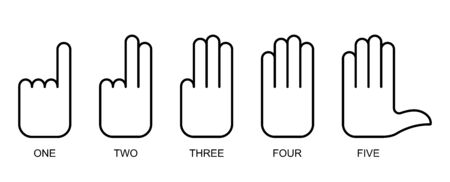 Flat linear design. Palm sign icons for mobile apps, web sites and public use. Vector illustration. Palm with straightened fingers. Count up to five. One two three four five. Reade set Go.のイラスト素材