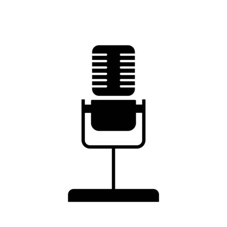 Flat linear design. Microphone icon for apps and web sites. Vector illustration. Black and whiteのイラスト素材