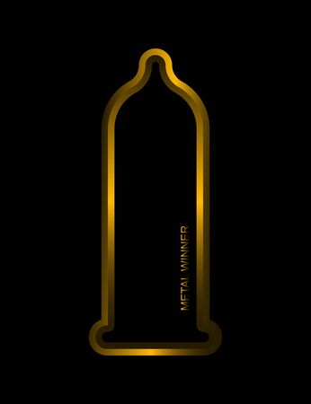 Logo design, emblem. Condom icon for apps and web sites, gaming and sports industry. Metal abstract condom. Golden condom. Winner. Reliable protection - Vector.のイラスト素材