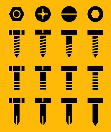 Flat linear design. Building hardware icons for applications, web sites and public use. Vector illustration. Nails, bolts and screws.のイラスト素材