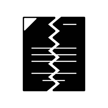 Flat linear design. File or document icon for applications, web sites and public use. Vector illustration. Torn in half paper sheet with abstract text. Torn office work paper. Black and white.のイラスト素材