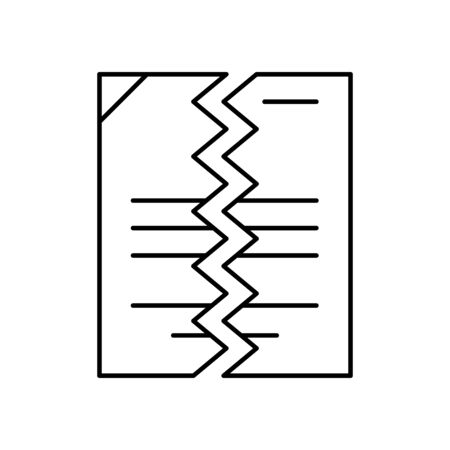 Flat linear design. File or document icon for applications, web sites and public use. Vector illustration. Torn in half paper sheet with abstract text. Torn office work paper. Black and white.のイラスト素材
