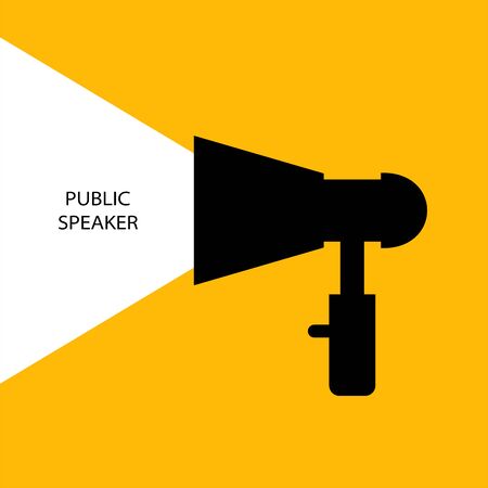 Flat linear design. Loudspeaker icon for apps, web sites and business industry. Black silhouette of a loudspeaker and white sound. Background - Vector.のイラスト素材