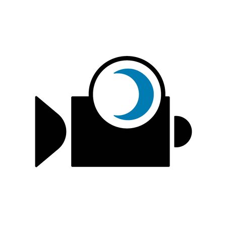 Flat linear design. Flat icon of video recorder with record sign for apps and web sites. Vector illustration. Night shotting.のイラスト素材