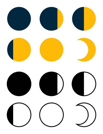 Flat design. Moon phases icon night space astronomy and nature moon phases sphere shadow. The whole cycle from new moon to full moon. Gibbous icon - Vectorのイラスト素材