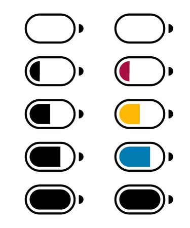 Galvanic battery charge level. Flat icons of the number of charging electronic batteries, mobile devices for applications and web sites. Vector illustrationのイラスト素材