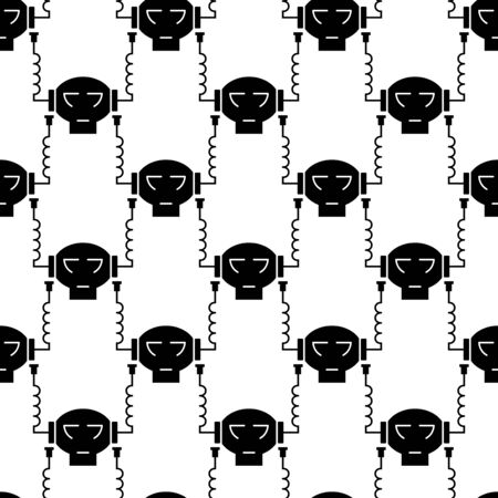Robots seamless pattern. White and black retro background. Chaotic elements. Abstract geometric shape texture. Design template for wallpaper,wrapping, textile. Vector Illustrationのイラスト素材