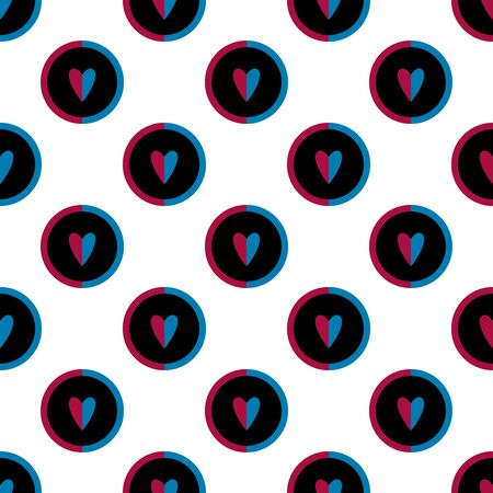 Hearts seamless pattern. White and red retro background. Abstract geometric shape texture. Design...