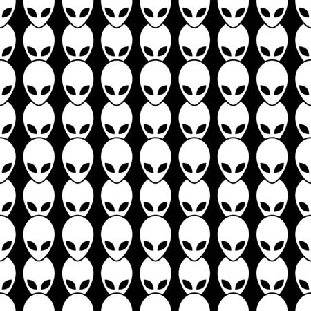 Aliens seamless pattern. White and black retro background. Abstract geometric shape texture. Design template for wallpaper,wrapping, textile. Vector Illustrationのイラスト素材