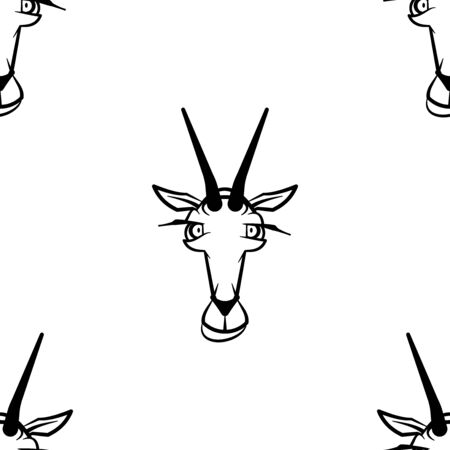 Funny cartoon goat character. Seamless pattern. Design template for wallpapers, wrapping, textile. Black-white animal head. Vector Illustrationのイラスト素材
