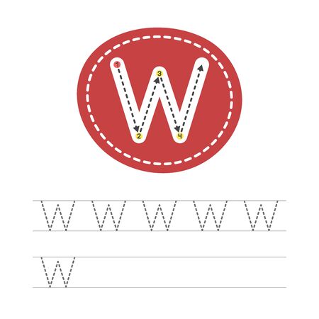 Learning to write a letter - W. A practical sheet from a set of exercises for the development and education of children. Writing a letter from the English alphabet. Vector illustration.のイラスト素材
