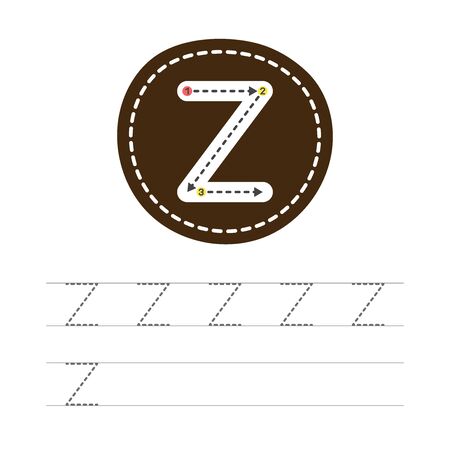 Learning to write a letter - Z. A practical sheet from a set of exercises for the development and education of children. Writing a letter from the English alphabet. Vector illustration.のイラスト素材