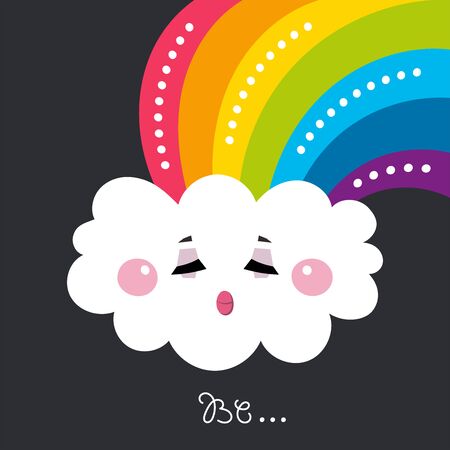 Kids illustration for design prints, cards and birthday invitations. Cartoon cute rosy white cloud with a rainbow. Vector illustration.のイラスト素材
