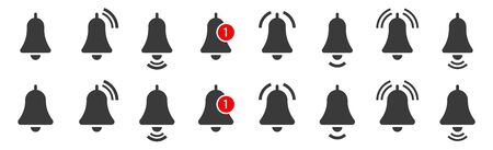 Notification bell icon for incoming inbox message. Vector ringing bell and notification number sign for alarm clock and smartphone application alert. Vectorのイラスト素材