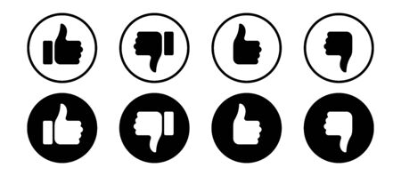 Thumb up and thumb down. Flat icons like and dislike. Yes and no. Vector illustrationのイラスト素材