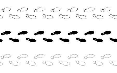 Flat linear design. The path of human footprints from feet without shoes. Human footprints isolated on a white background. Seamless path. Vector illustration.のイラスト素材