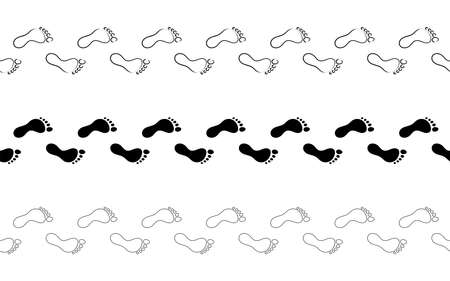 Flat linear design. The path of human footprints from feet without shoes. Human footprints isolated on a white background. Seamless path. Vector illustration.のイラスト素材
