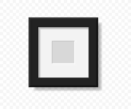 Mockup realistic square picture or photo frame black color isolated on transparent background for your design. Vector illustration.のイラスト素材