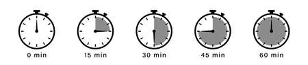 Timer icons on a white background. Countdown in the form of a timer on a white background in a flat...