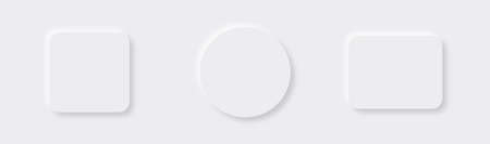 Neumorphic square rectangle and round buttons. White geometric shapes in a trendy soft 3D style with...