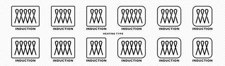 Product packaging concept. Marking is an induction type of heating. Flat induction symbol in a frame for kitchen utensils, accessories and household appliances. Vector elements.のイラスト素材