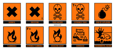 A set of manipulation symbols for packaging cargo products and goods. Marking - Hazard symbols. Vector elements.のイラスト素材