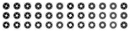 Set of flat outline silhouette camera shutter icons. Vector elementsのイラスト素材