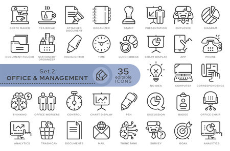 Set of conceptual icons. Vector icons in flat linear style for web sites, applications and other graphic resources. Set from the series - Office and Management. Editable outline icon.のイラスト素材