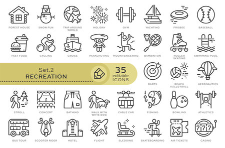 Set of conceptual icons. Vector icons in flat linear style for web sites, applications and other graphic resources. Set from the series - Recreation. Editable outline icon.のイラスト素材