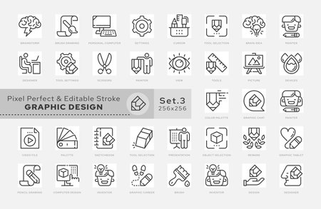 Outline icons set. concept-. Vector. Pixel grid and editable stroke. Scaling to 64 px, 128 px. Vector.のイラスト素材