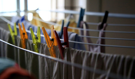salvador, bahia / brazil - may 7, 2020: clothespins are seen in clothesline in an apartment in the city of Salvador.のeditorial素材