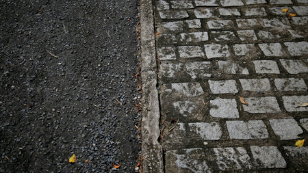 salvador, bahia / brazil - june 13, 2020: pavement made with cobblestone and asphalt is seen in a condominium in the city of Salvador. *** Local Caption ***のeditorial素材