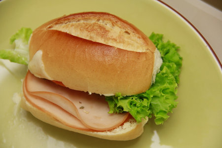 salvador, bahia / brazil - november 10, 2013: Homemade chicken breast sandwich with lettuce on french bread. *** Local Caption ***.のeditorial素材