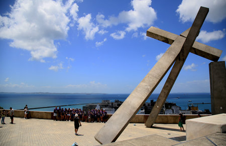 salvador, bahia, brazil - december 28, 2020: Cruz Caida monument, in the historic center of the city of Salvador.のeditorial素材