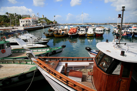 salvador, bahia, brazil - december 28, 2020: boats are seen in the mooring area next to the rampa do Mercado Modelo in the city of Salvador.のeditorial素材